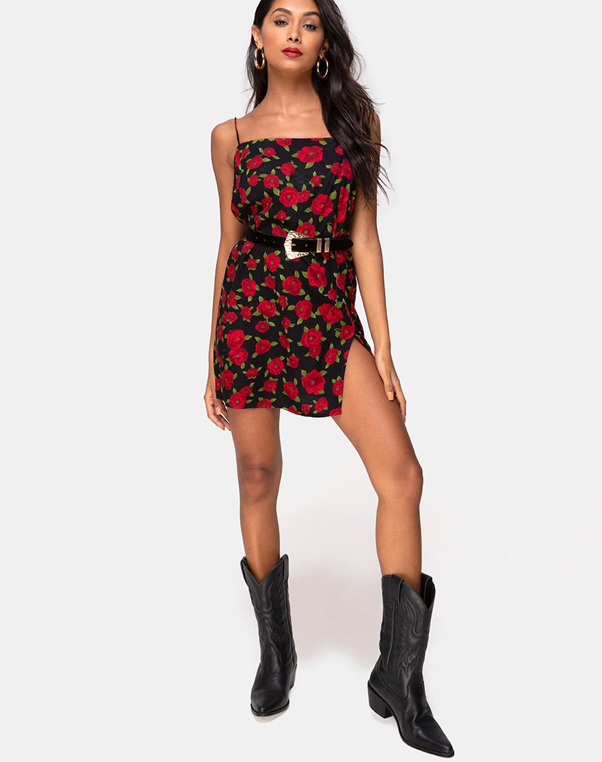 Image of Datista Slip Dress in Roaming Rose Schwarz