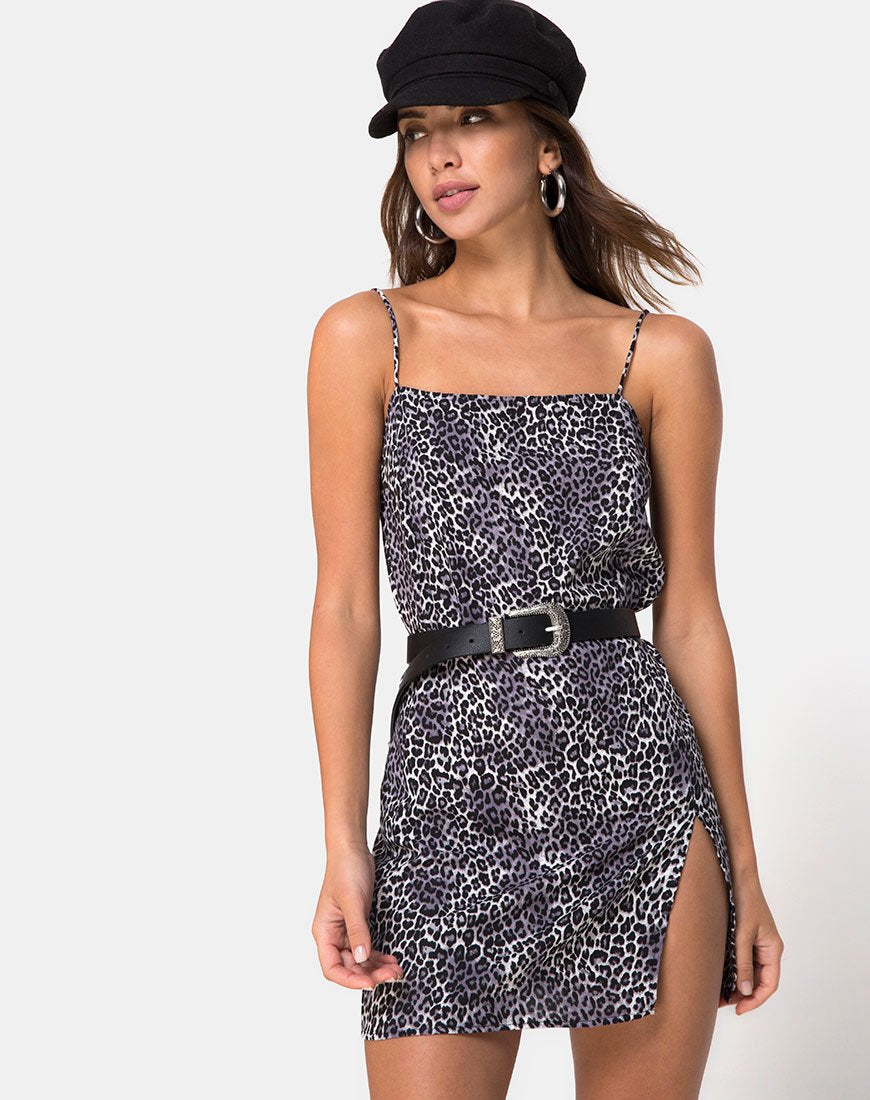 Datista Slip Dress in Rar Leopard Grau