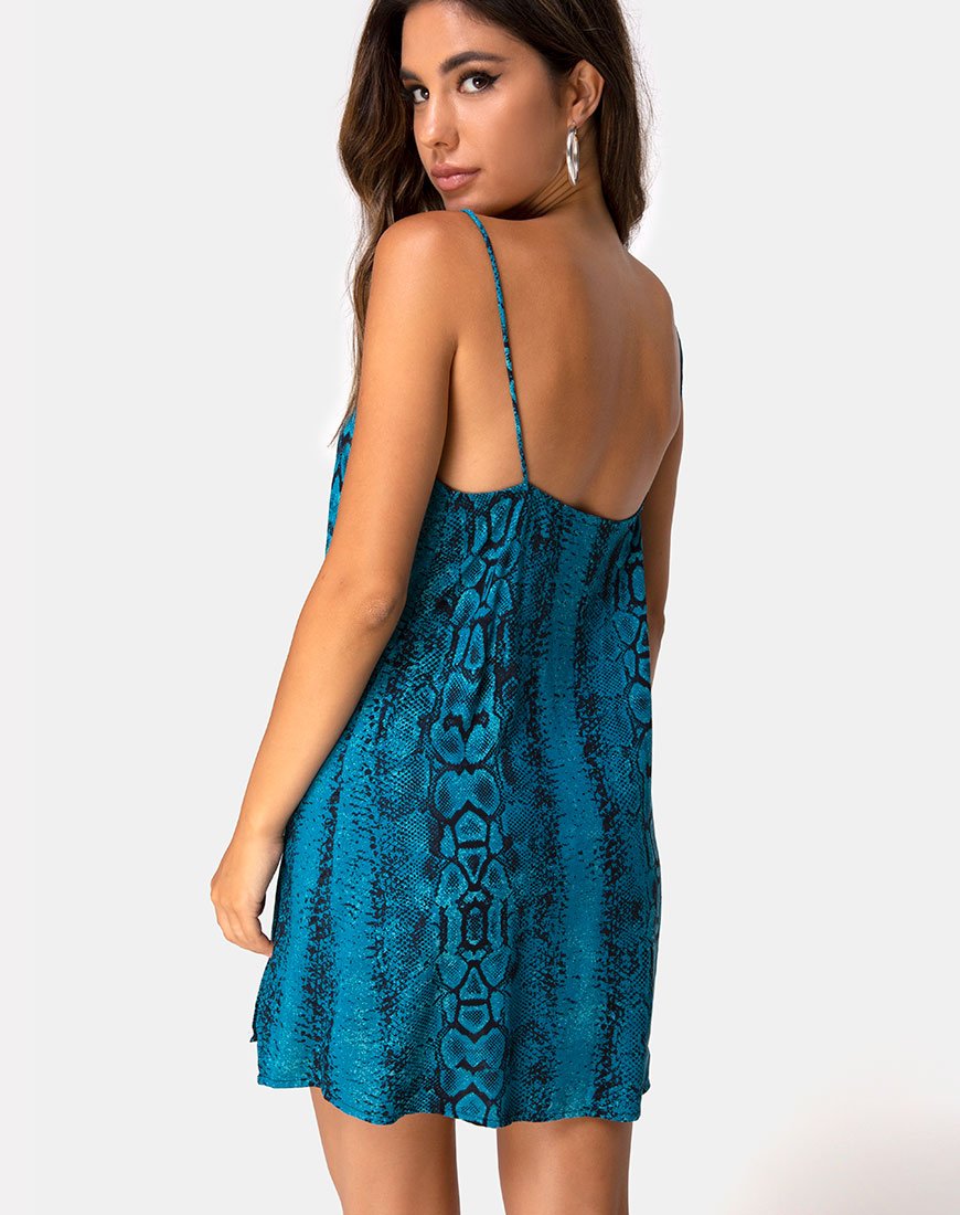 Datista Slip Dress in Schlangenblau
