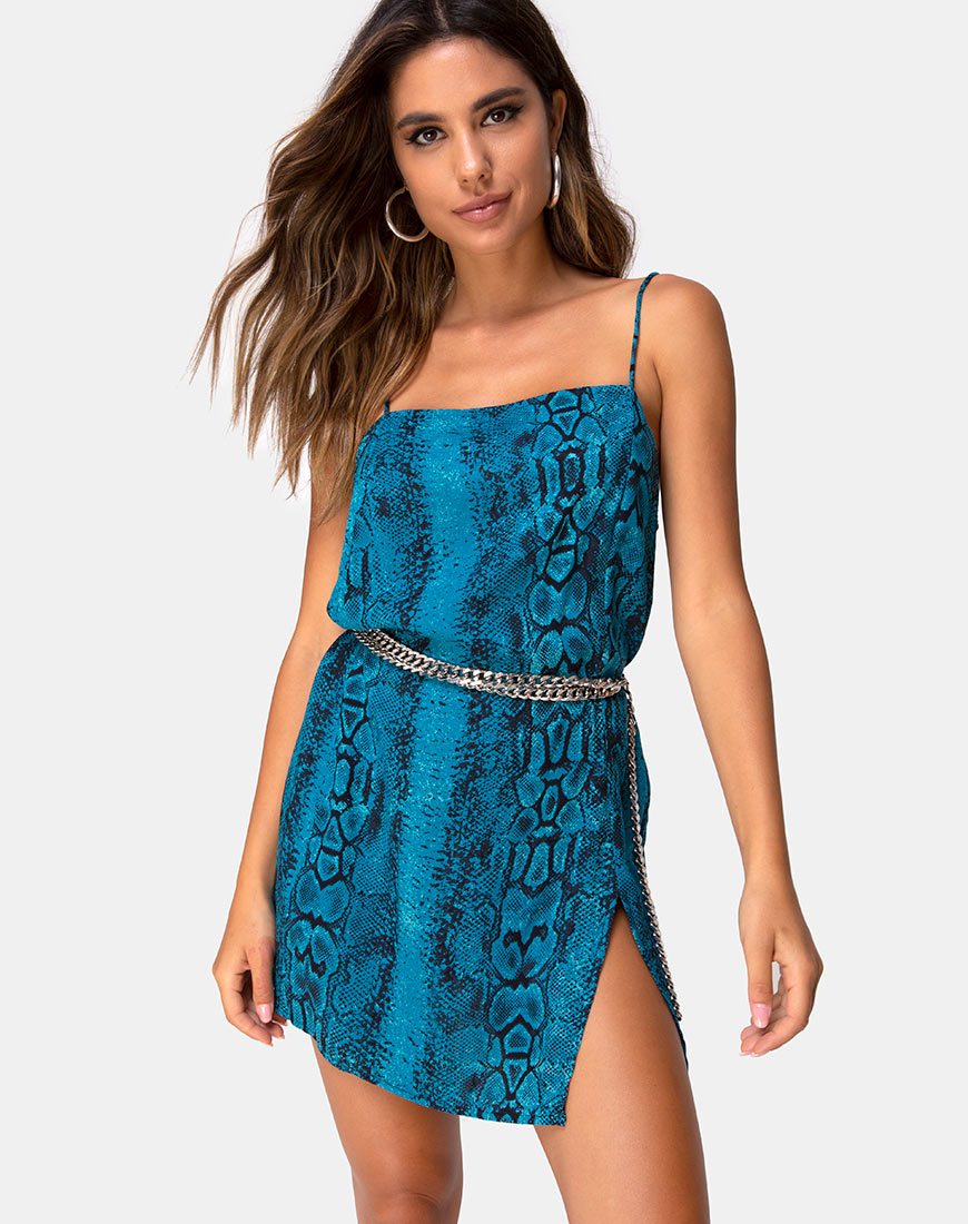 Datista Slip Dress in Schlangenblau