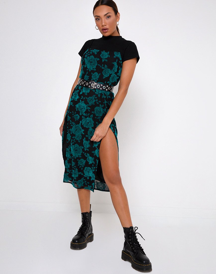 Image of Daxita Midikleid in romantischem Rosenflock Teal