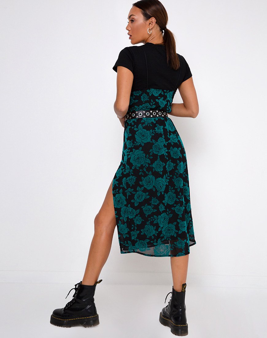 Image of Daxita Midikleid in romantischem Rosenflock Teal