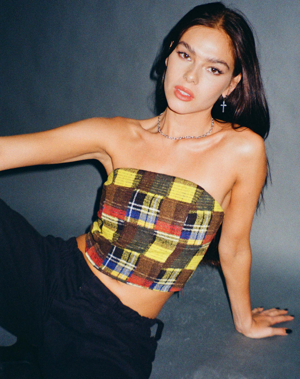 Delny Bandeau-Top aus gemischten Tartans