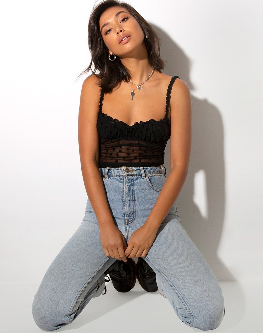 Bild von Delora Crop Top in Schwarz Flock Flutterby