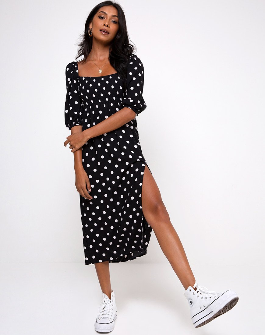 Deloya Midikleid in 80er Jahre Polka Schwarz