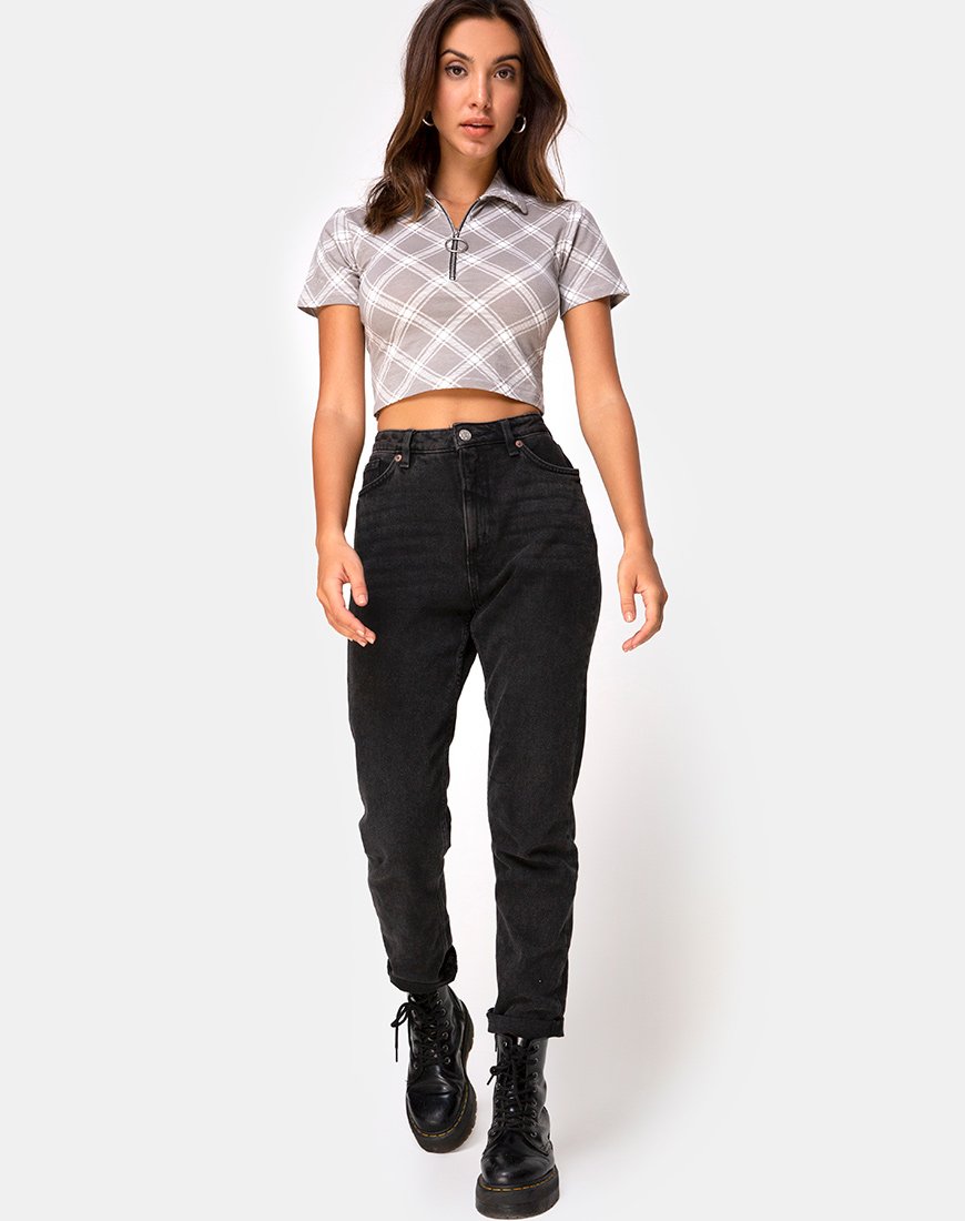 Bild von Dhen Crop Top in Grunge Check Taupe