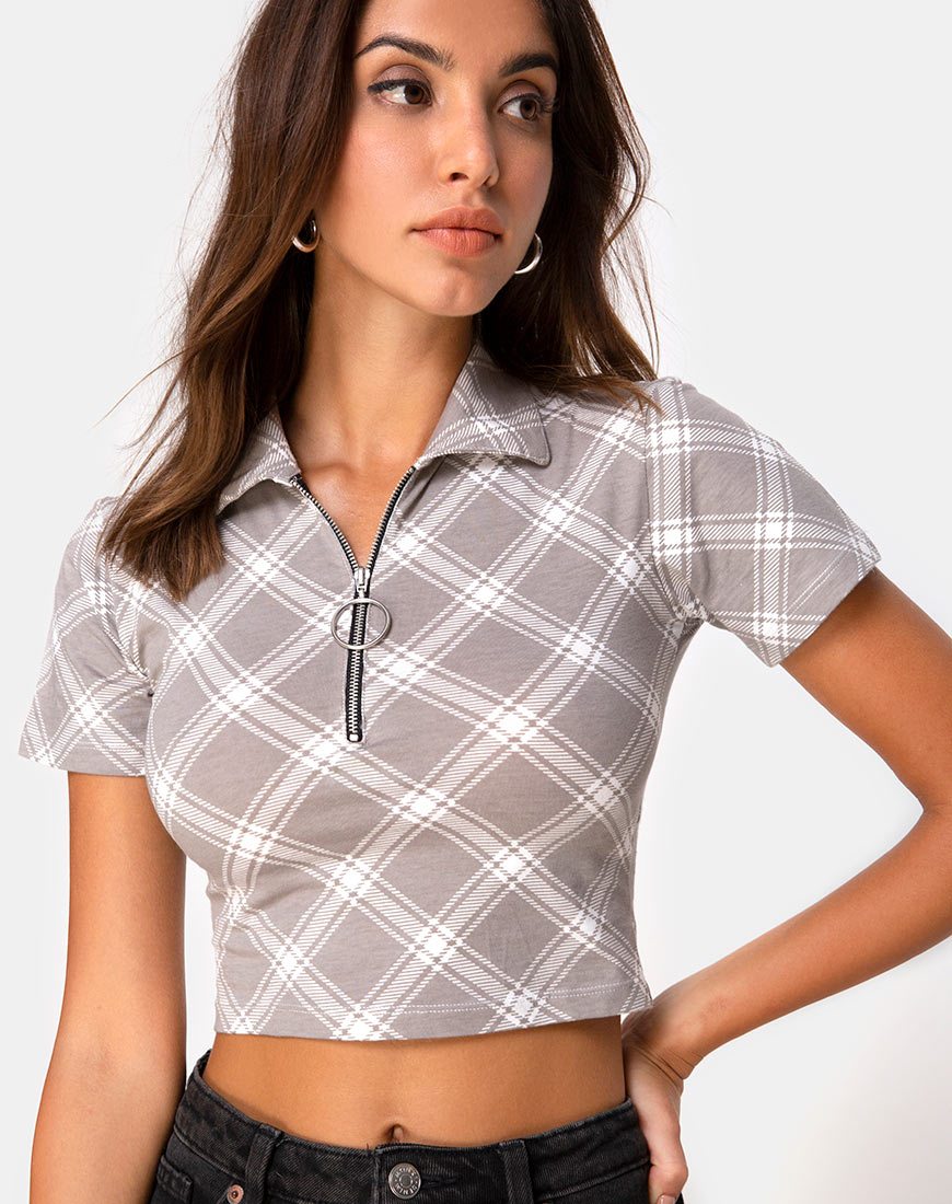 Bild von Dhen Crop Top in Grunge Check Taupe