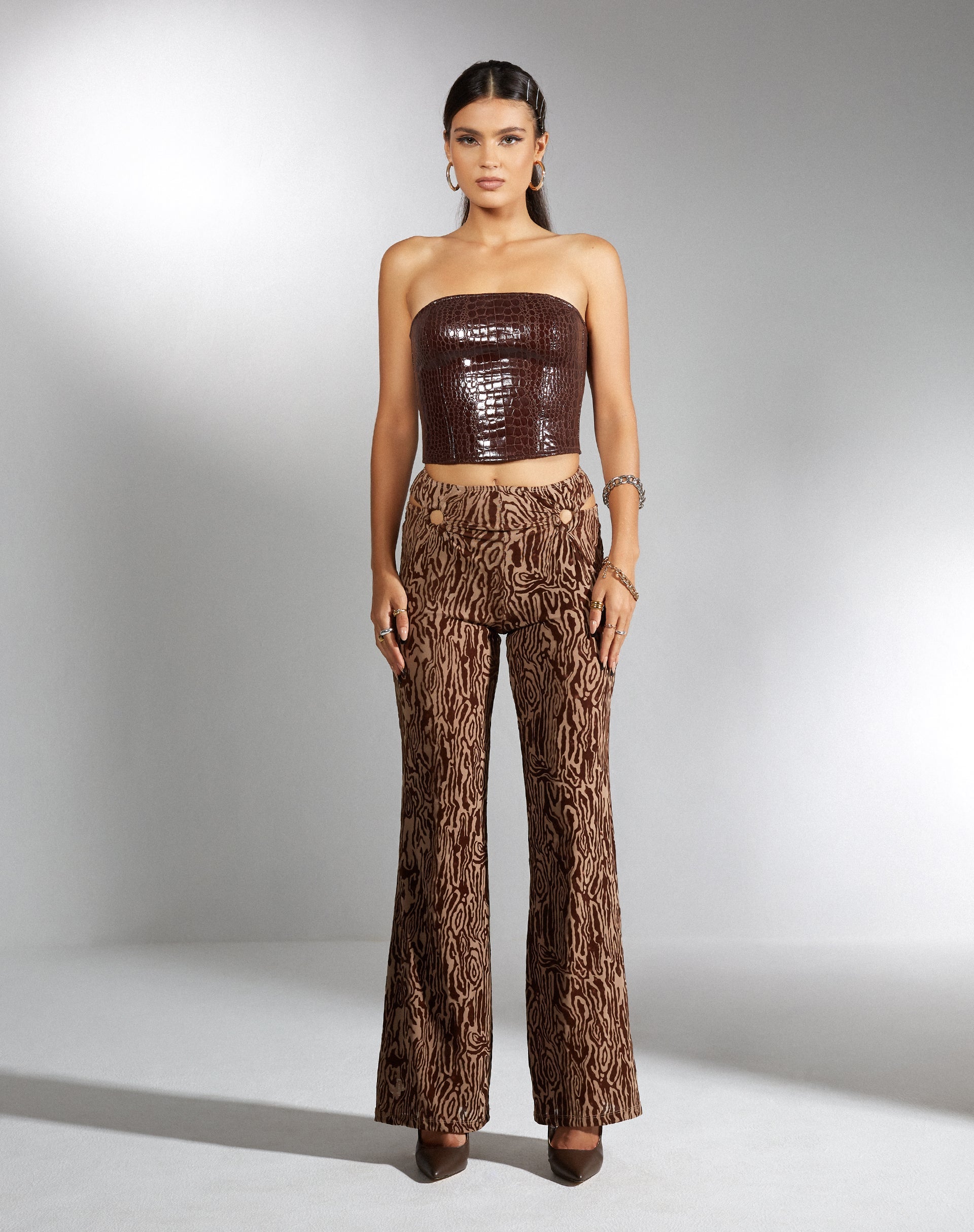 Bild von MOTEL X IRIS Dena Top in Croc PU Dunkelbraun