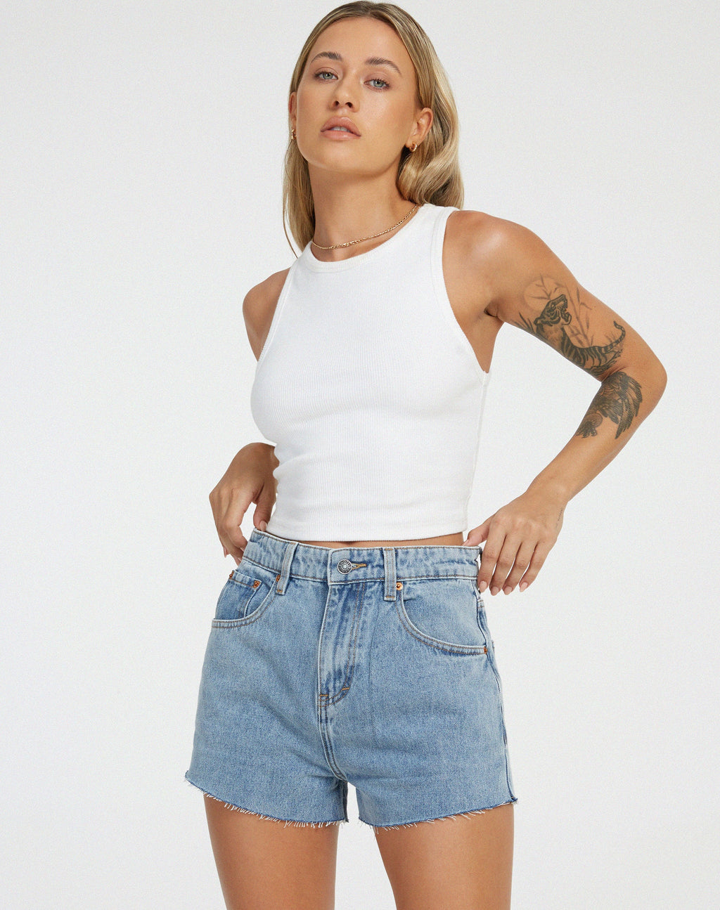 Denim-Shorts in heller Waschung