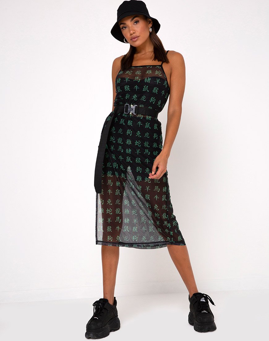 Desire Midikleid aus Hidden Charm Schwarz/Pfefferminz