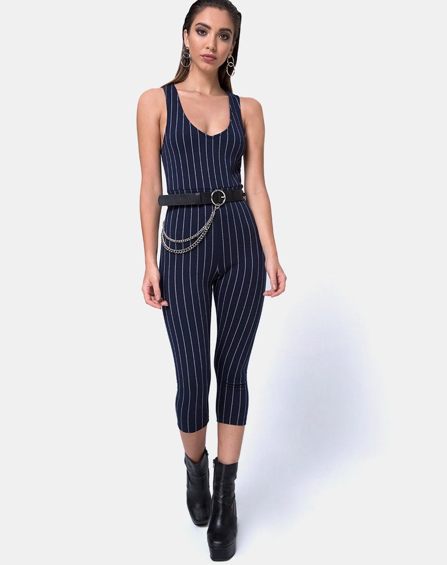 Bild von Devile Unitard in Nadelstreifen Navy