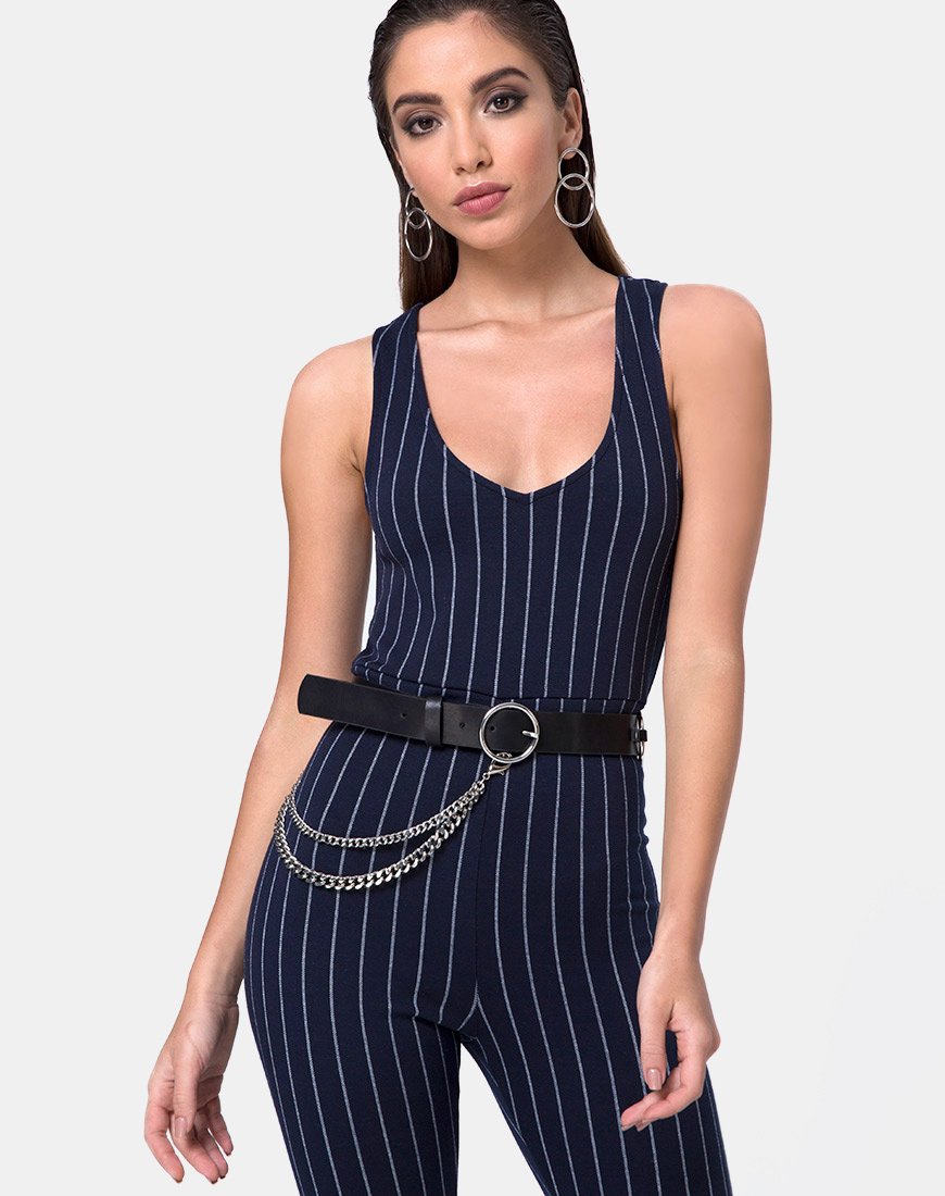 Devile Unitard in Nadelstreifen Navy