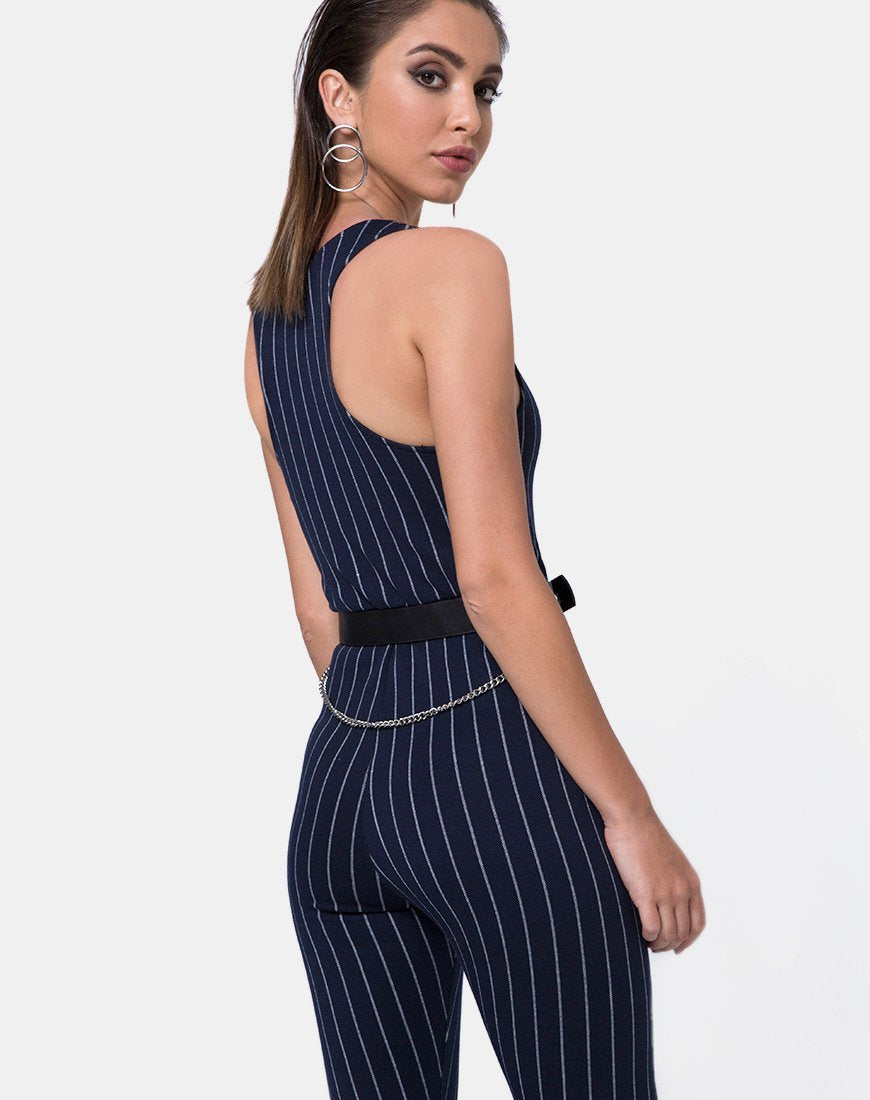 Devile Unitard in Nadelstreifen Navy
