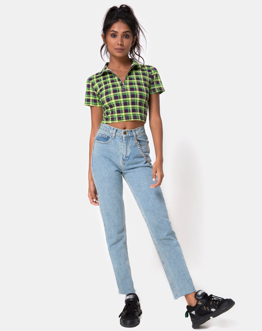 Image of Dhen Crop Top in Grün und Lila Karo