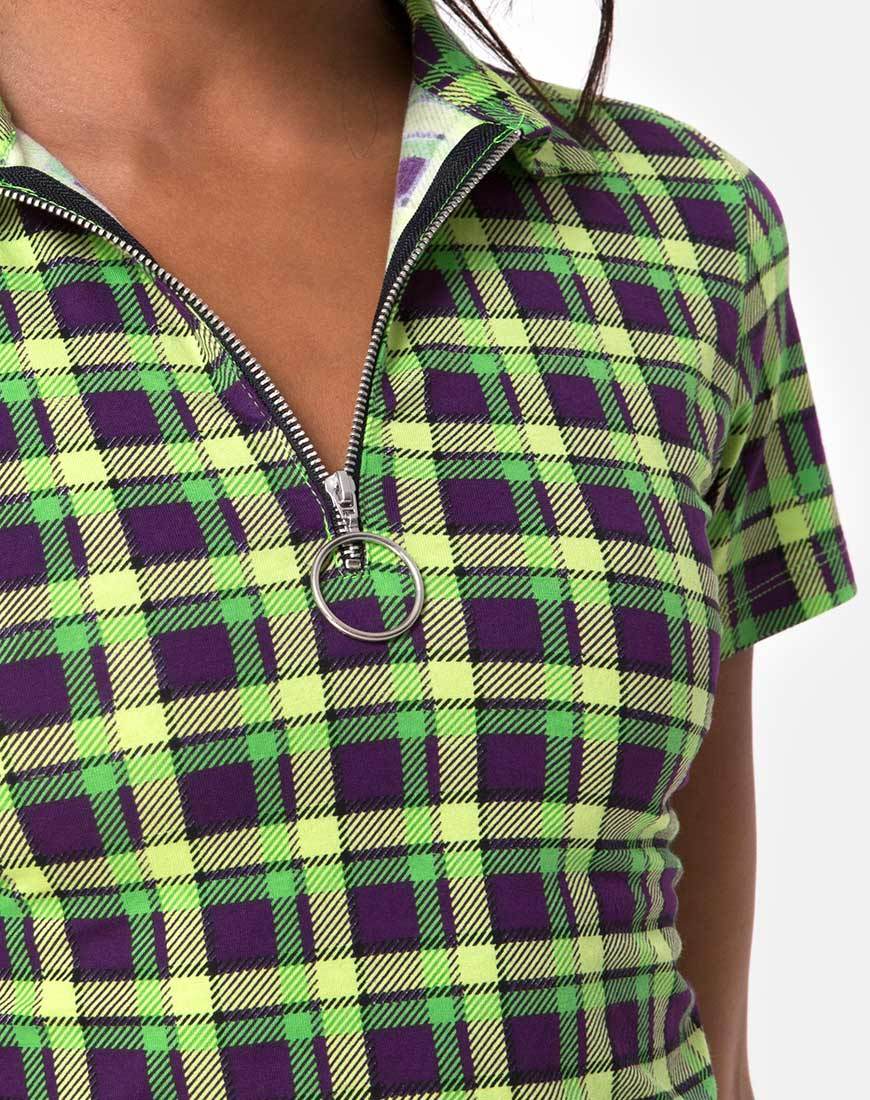 Image of Dhen Crop Top in Grün und Lila Karo