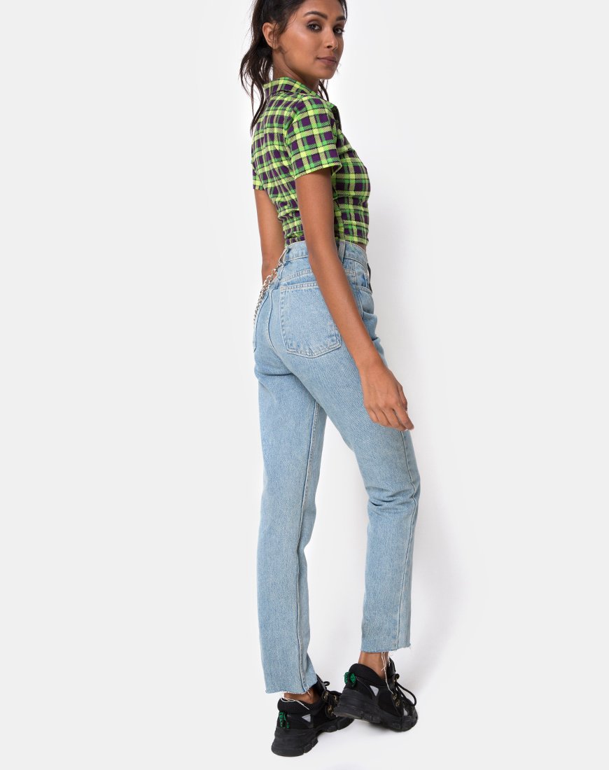 Image of Dhen Crop Top in Grün und Lila Karo
