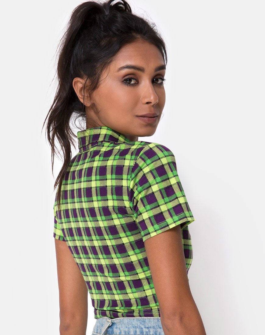 Image of Dhen Crop Top in Grün und Lila Karo