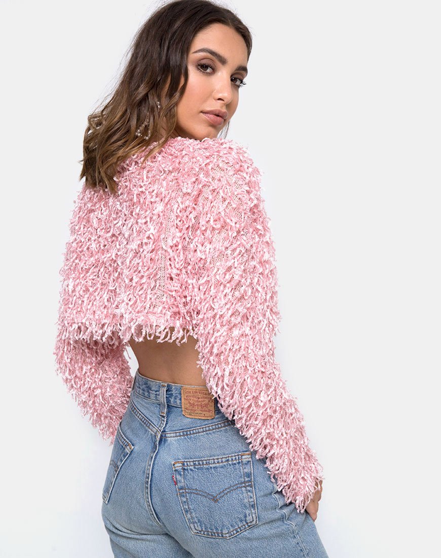 Diabla Crop-Pullover aus Zottelstrick, zuckerrosa