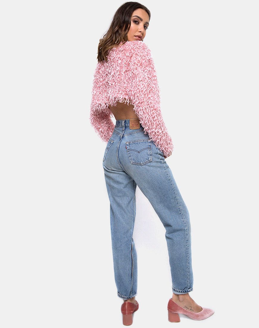 Image of Diabla Crop-Pullover aus Zottelstrick Sugar Pink