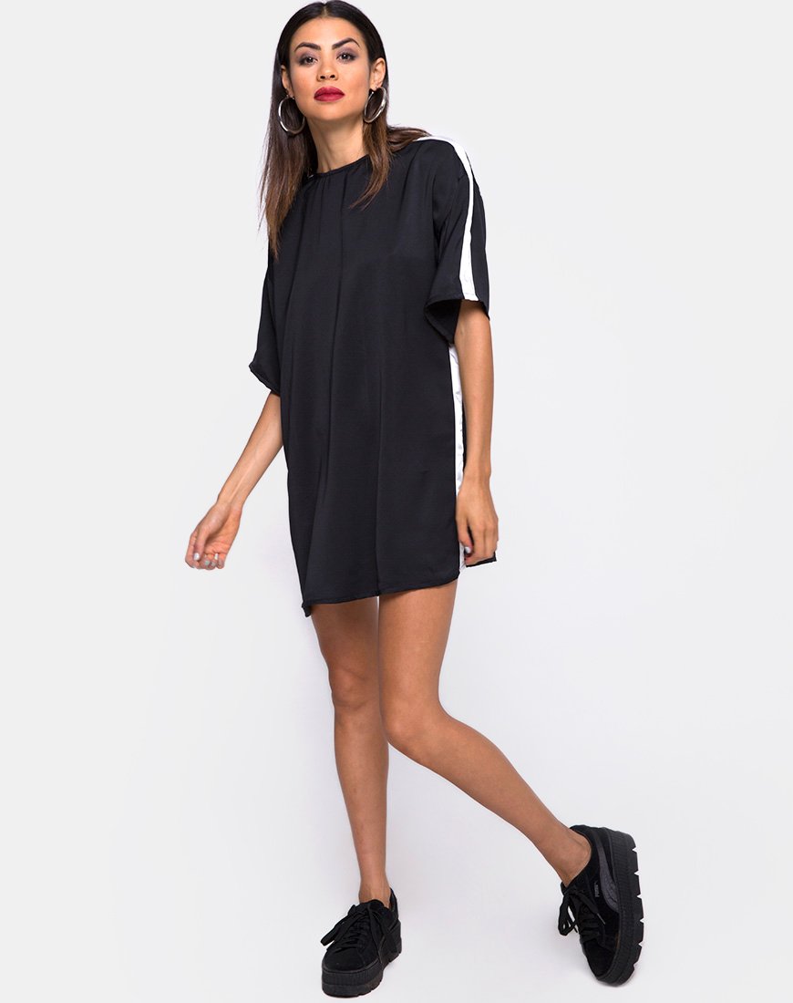 Image of Dore T-Shirt Kleid in Schwarz mit elfenbeinfarbenen Streifen