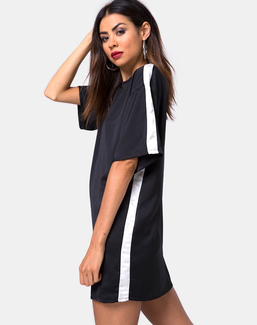 Dore T-Shirt-Kleid in Schwarz mit elfenbeinfarbenen Streifen