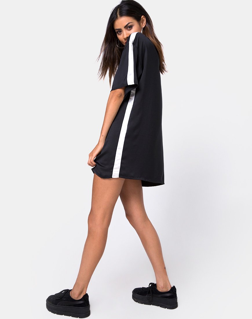 Image of Dore T-Shirt Kleid in Schwarz mit elfenbeinfarbenen Streifen