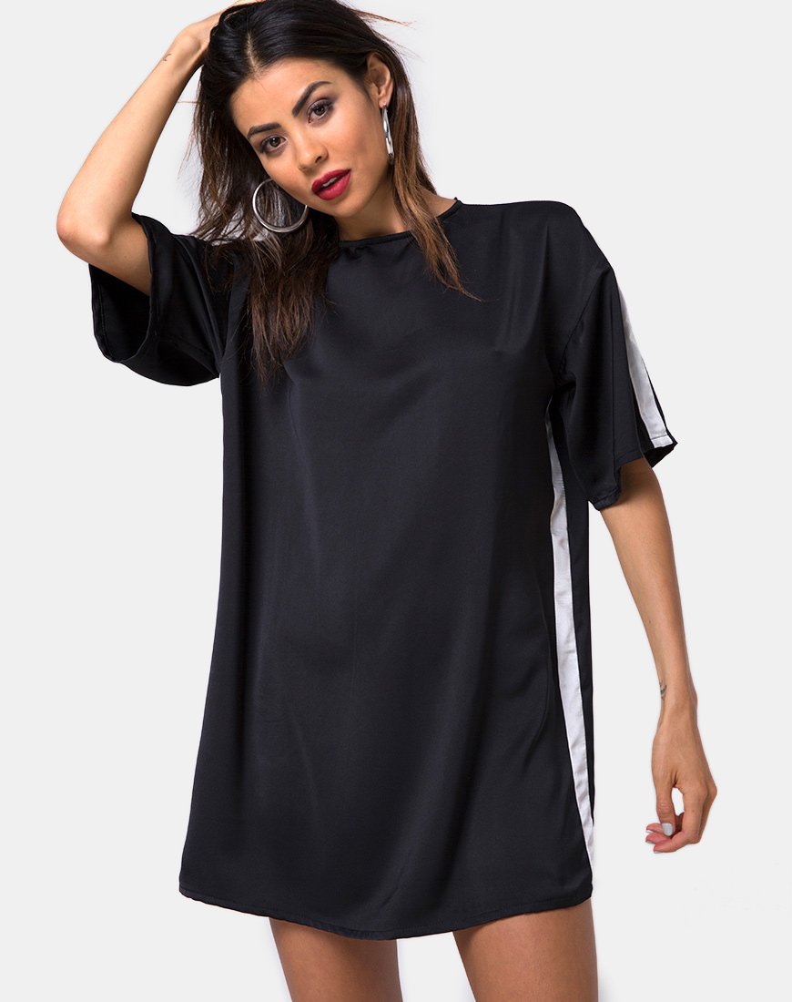 Dore T-Shirt-Kleid in Schwarz mit elfenbeinfarbenen Streifen