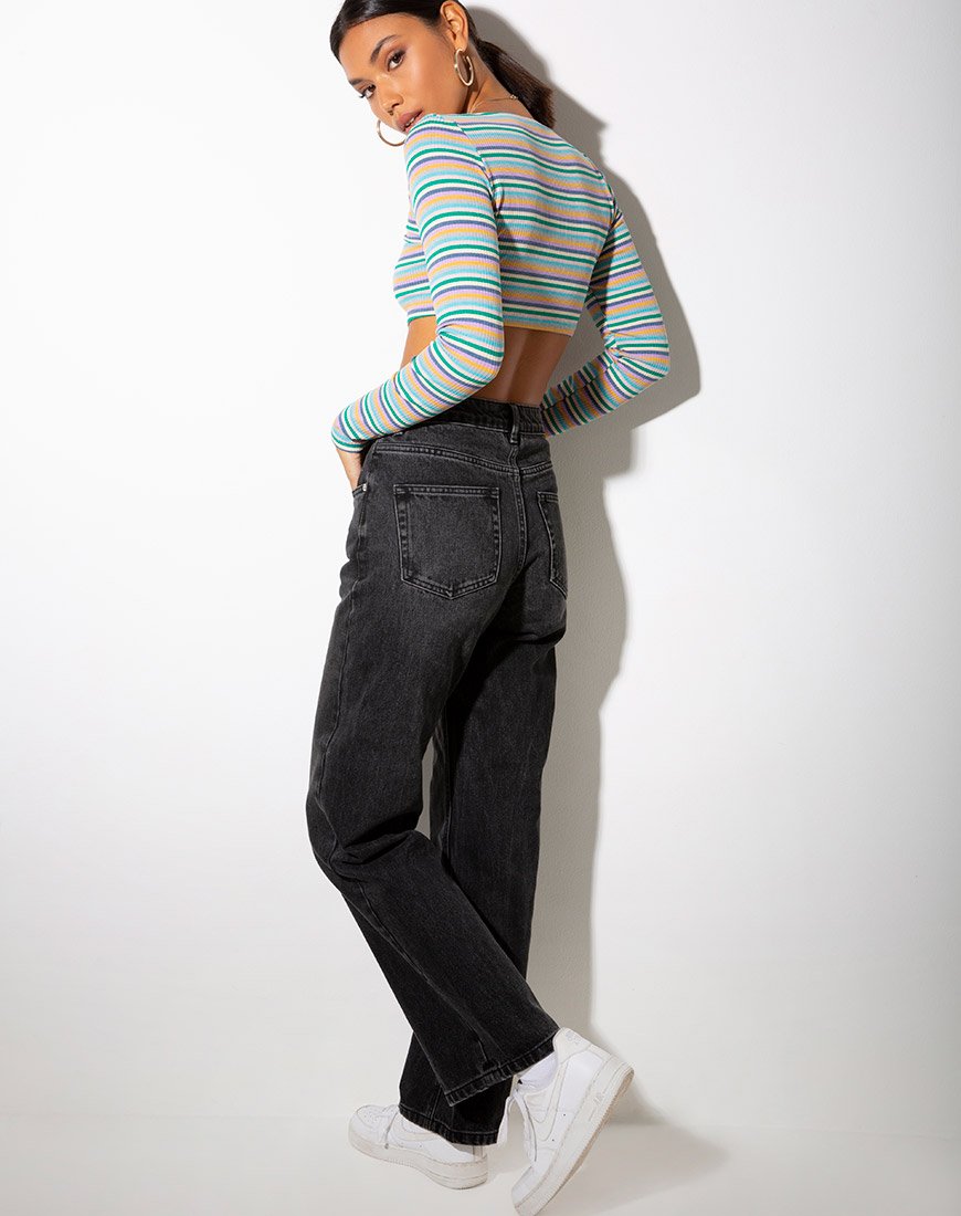 Bild von Adea Crop Top in Rippe Grün Lila und Gelb von Motel