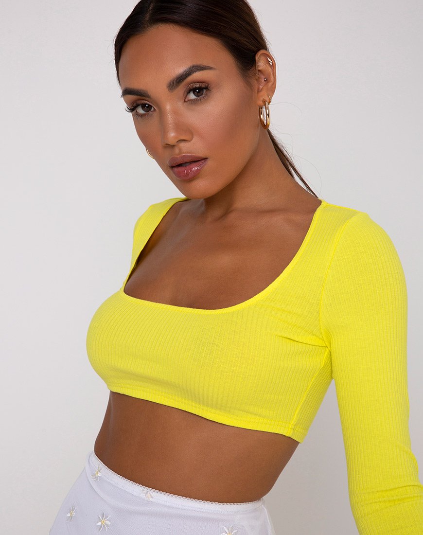 Drea Crop Top aus Rippstrick in sonnigem Gelb