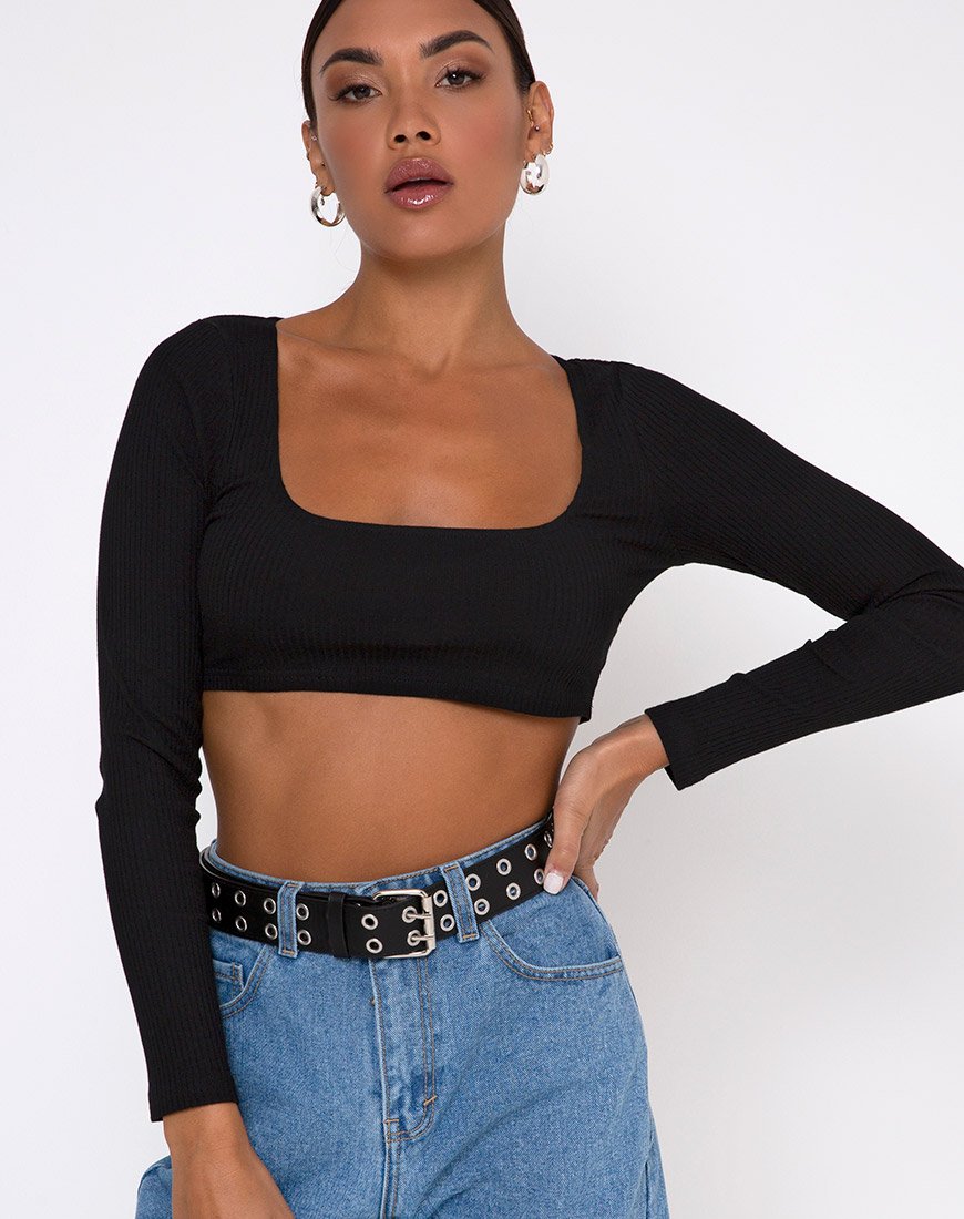 Drea Crop Top aus Rippe Schwarz