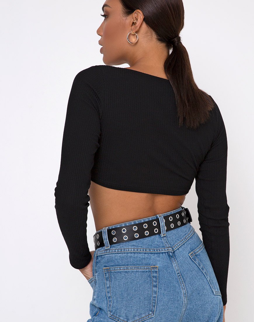 Drea Crop Top aus Rippe Schwarz