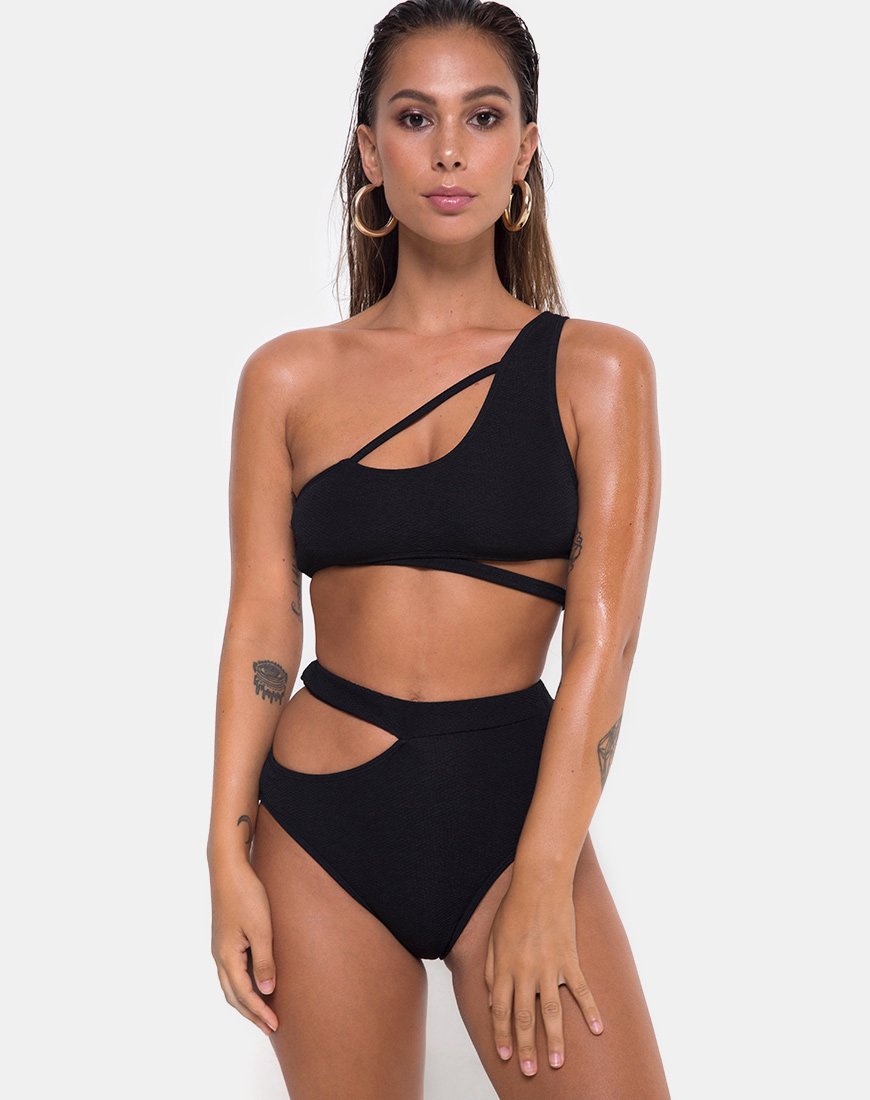 Image of Dreama Bikini-Unterteil aus strukturiertem Schwarz