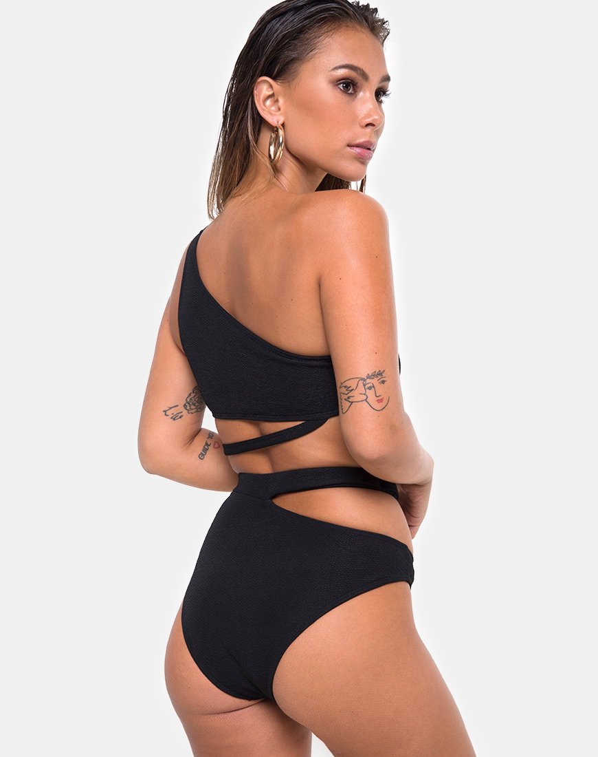 Image of Dreama Bikini-Unterteil aus strukturiertem Schwarz