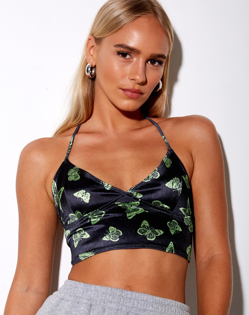 Dyla Crop Top in Schwarz Schmetterling Limette