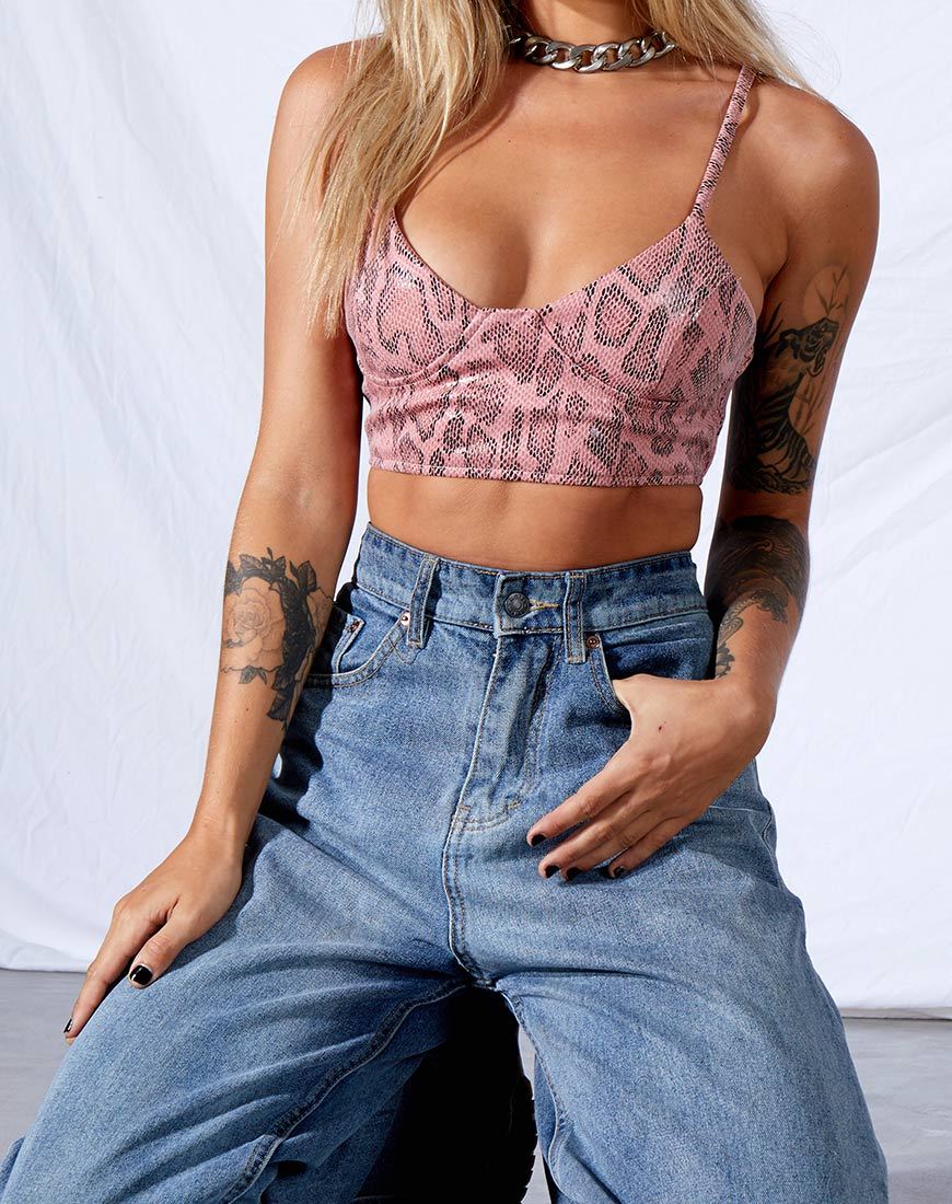 Bild von Dyla Crop Top in PU Snake Pink