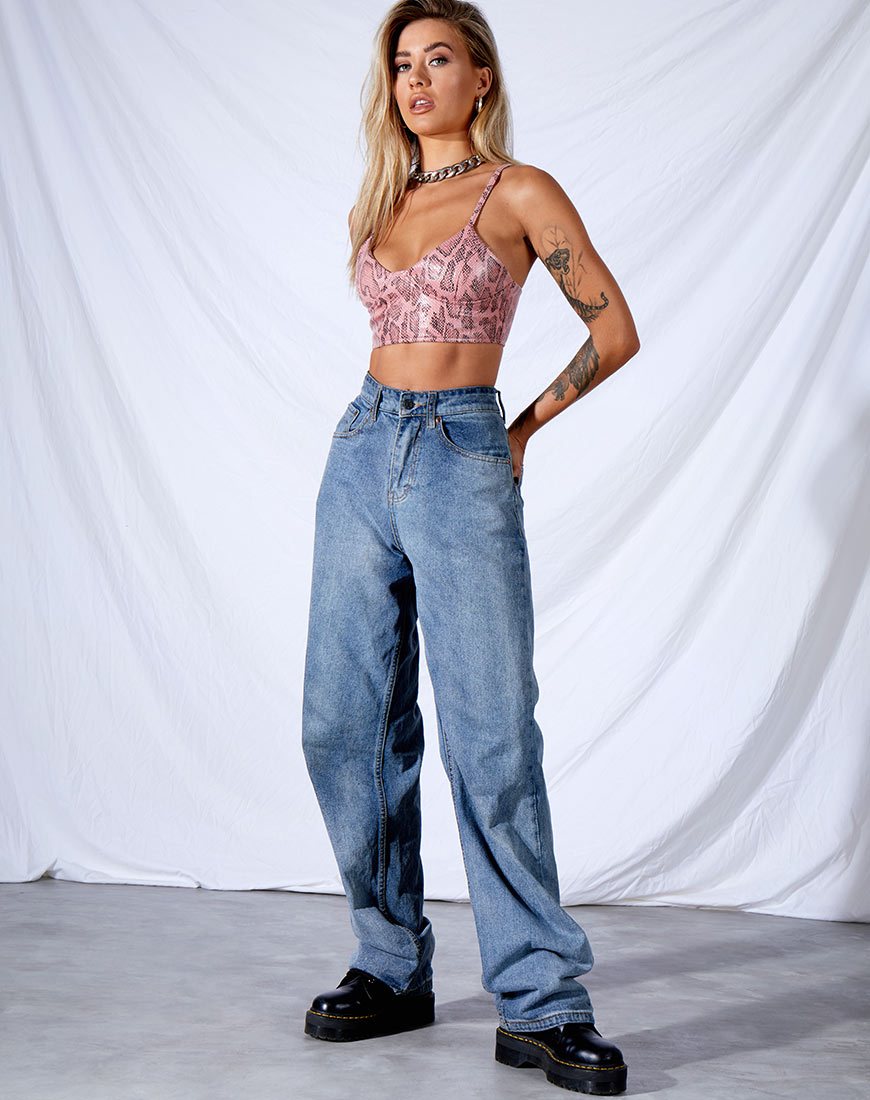 Bild von Dyla Crop Top in PU Snake Pink