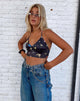 Image of Dyla Top aus schwarzem Satin Butterfly