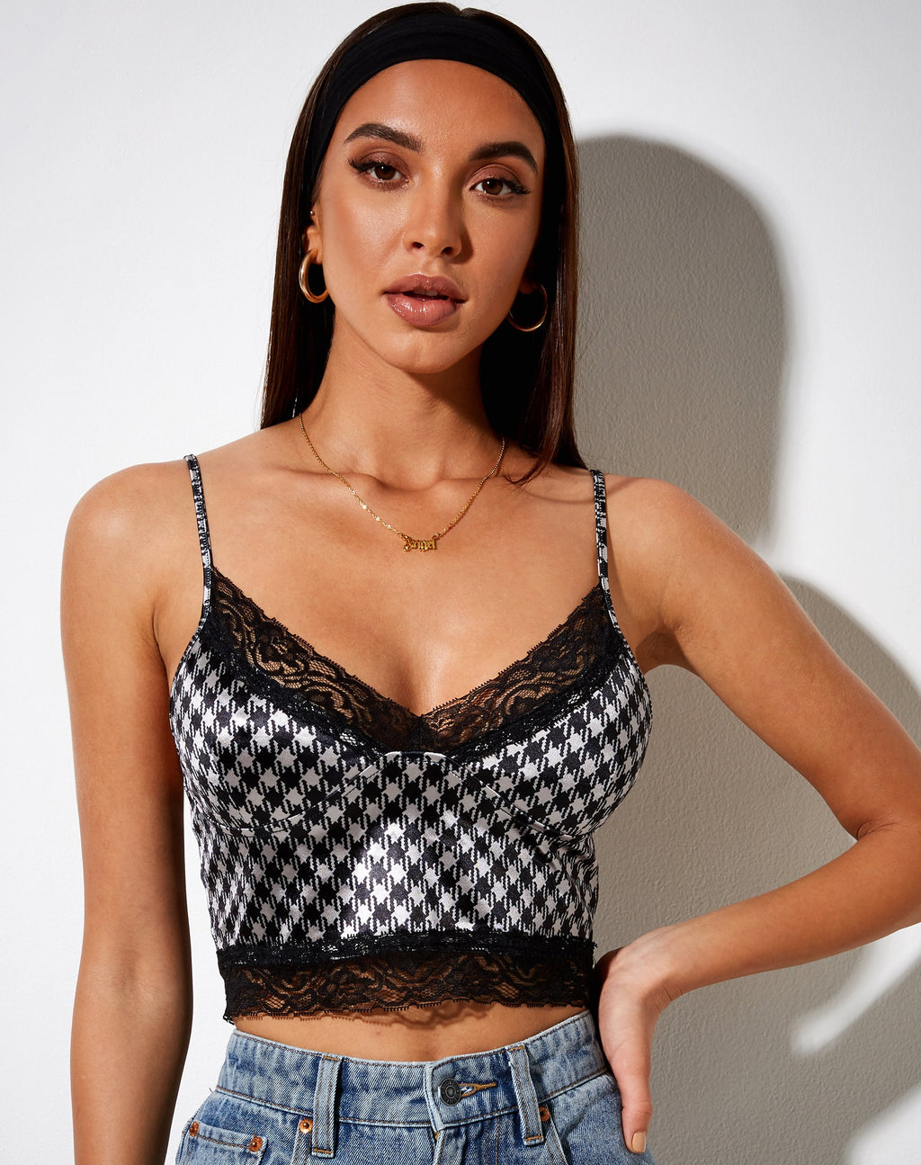 Dyrana Crop Top aus diagonalem Hahnentritt