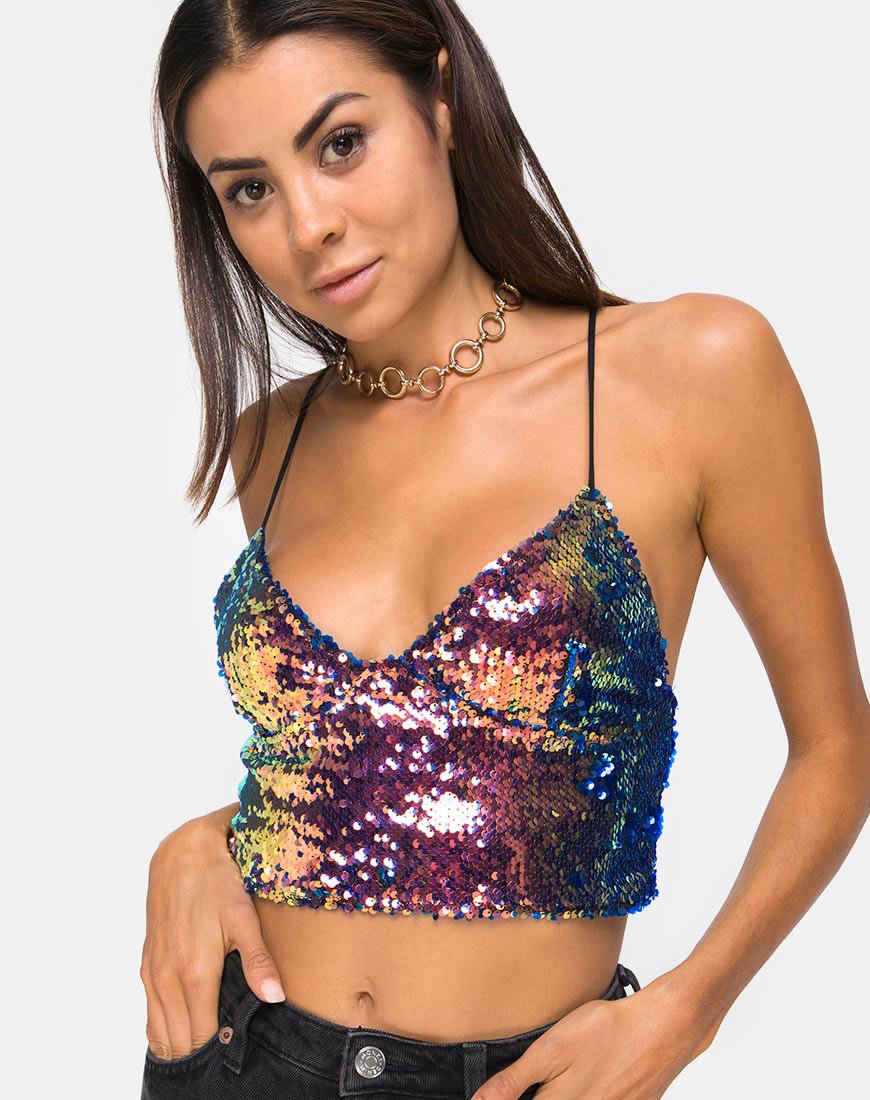 Dyrilla Cropped Bralet aus Drachenfrucht-Pailletten
