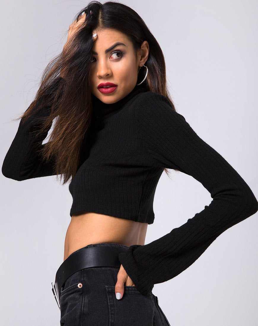 Elena Crop Top aus Rippenstrick Schwarz
