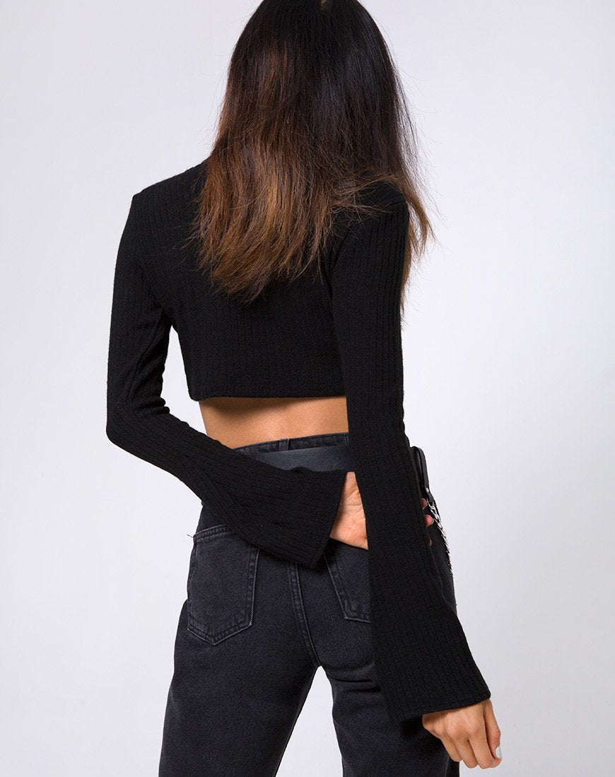 Elena Crop Top aus Rippenstrick Schwarz