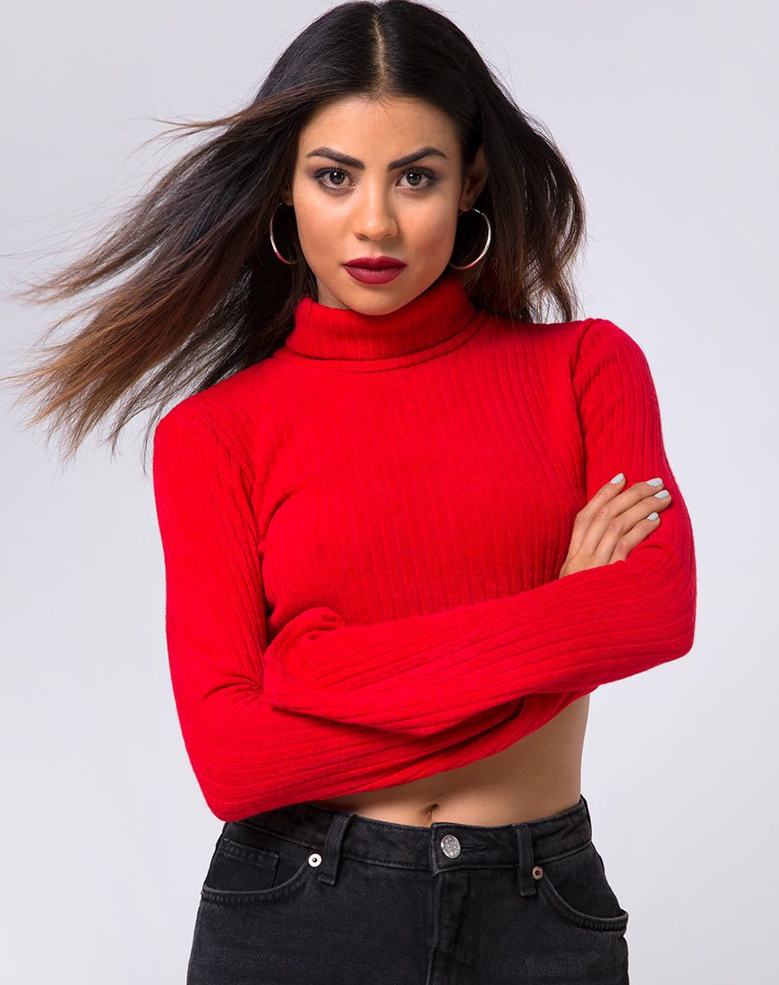 Elena Crop Top aus Rippenstrick Rot