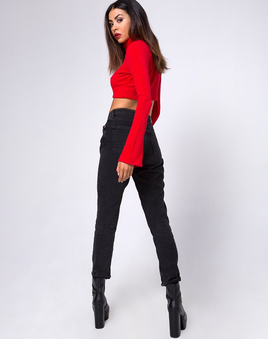 Bild von Elena Crop Top aus Rippenstrick Rot