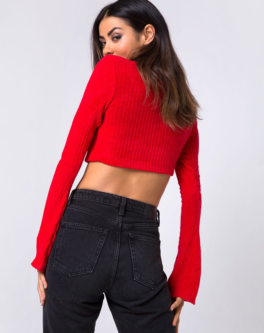 Elena Crop Top aus Rippenstrick Rot