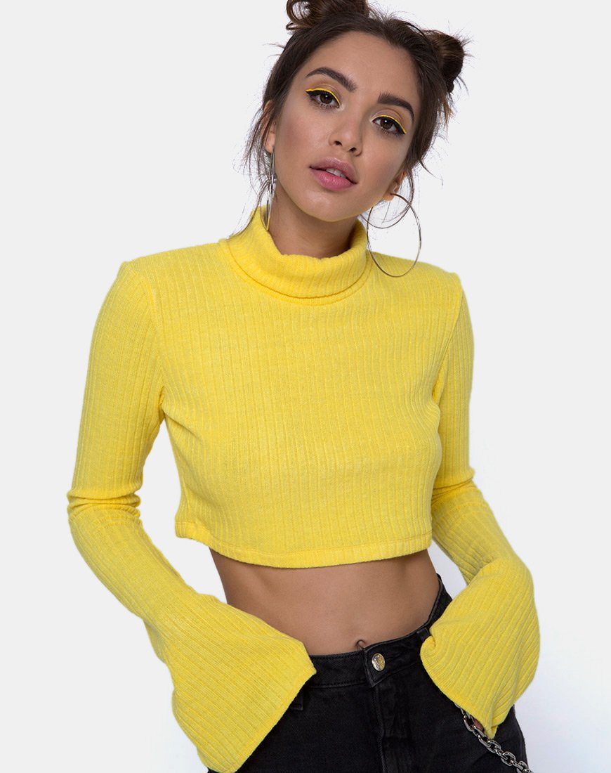 Elena Crop Top aus Rippenstrick Gelb