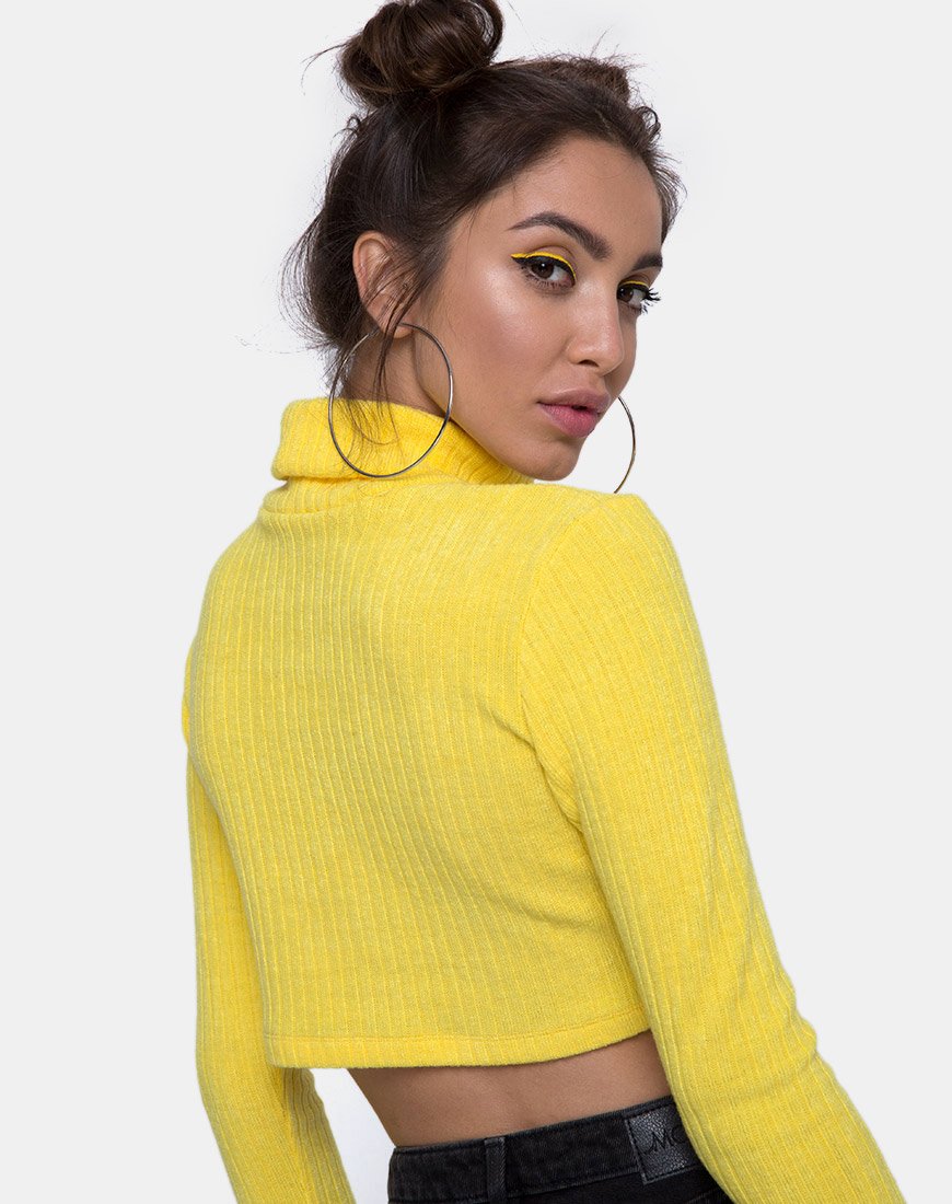 Elena Crop Top aus Rippenstrick Gelb