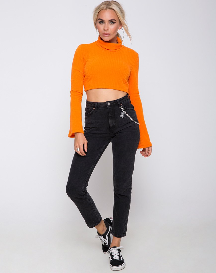 Bild von Elena Crop Top aus Rippenstrick Orange