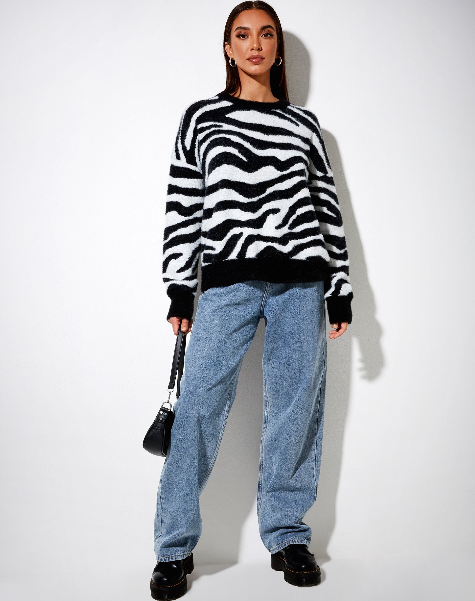 Image of Eleni Pullover aus Zebra-Strick Schwarz-Weiß