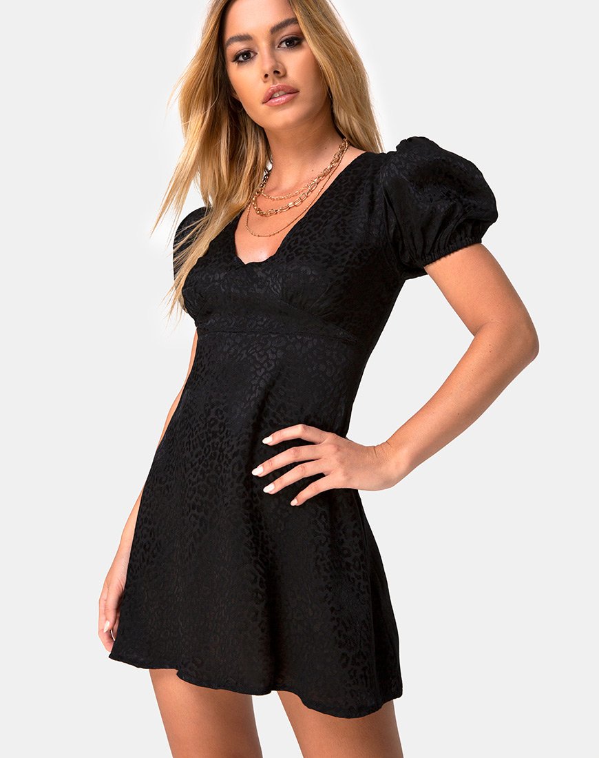Elfy Minikleid aus Satin Gepardenschwarz