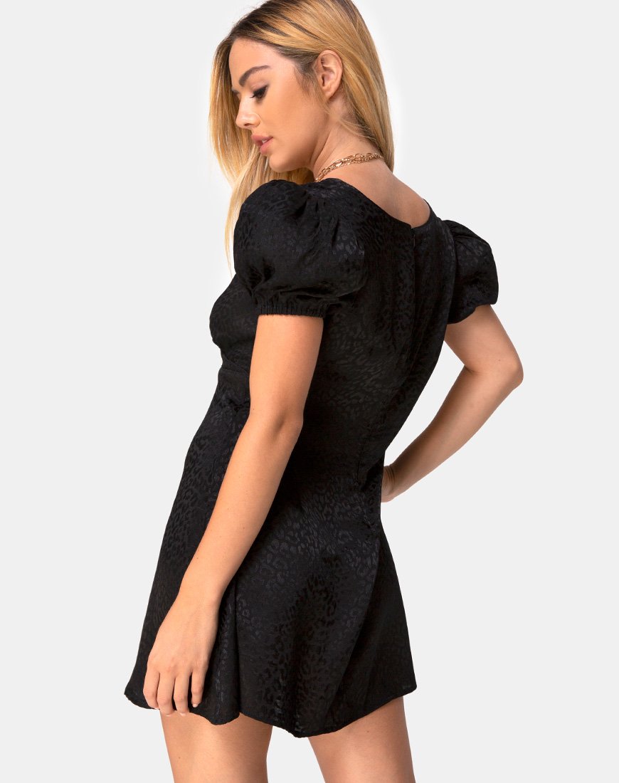 Elfy Minikleid aus Satin Gepardenschwarz